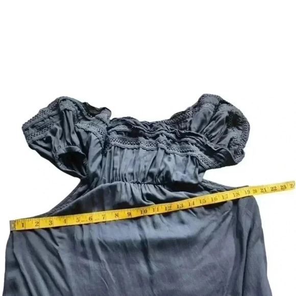 Aritzia Wilfred Emmie Dress Navy Blue Broderie Off Shoulder Ruffle Women's Small - Picture 11 of 12